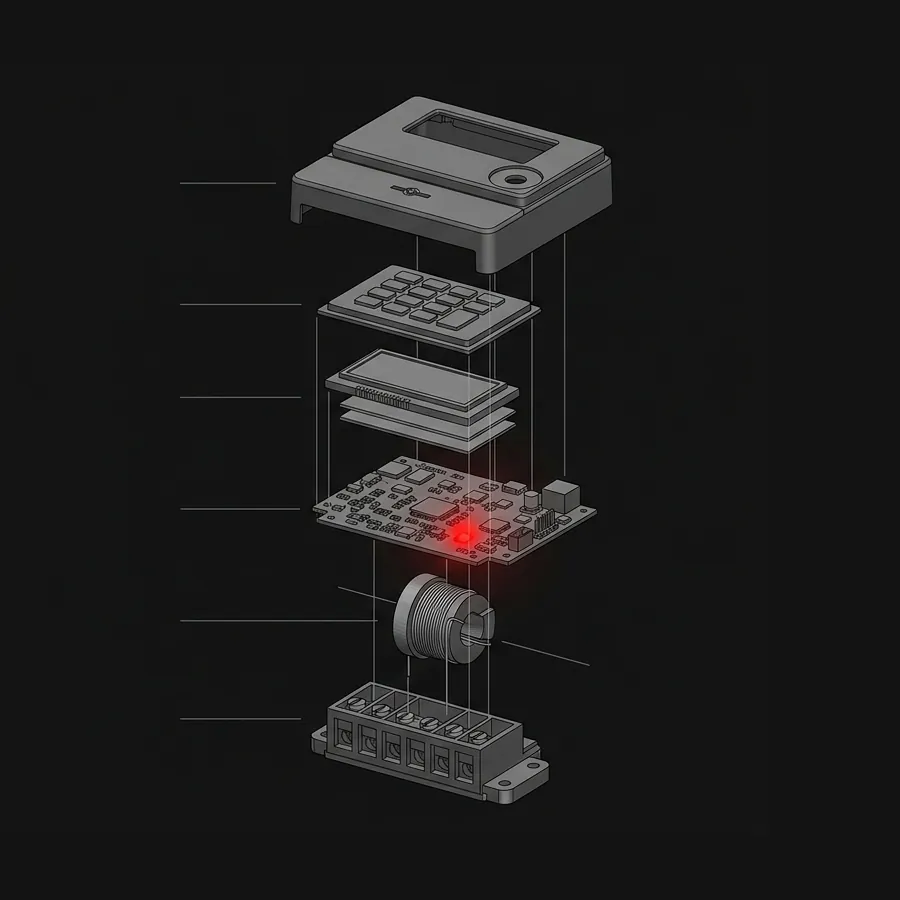 Exploded view of a prepaid meter